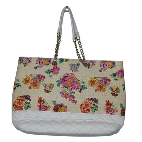 Betsey Johnson White Floral Quilted Faux Leather Tote - Picture 3 of 8